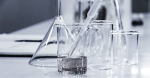 Beakers prepped for a science experiment.