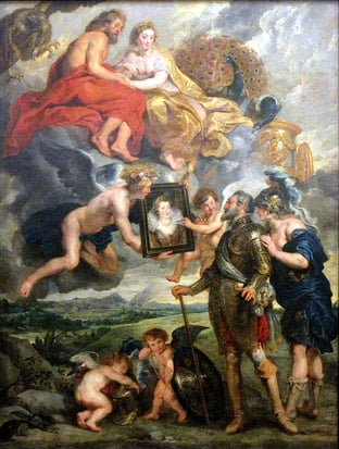 Minerva presents the portrait of Maria de' Medici to King Henry IV of France by Peter Paul Rubens