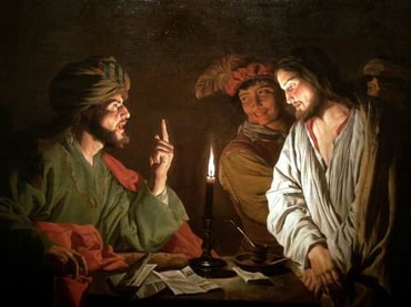 An oil painting named Christ before Caiaphas by Matthias Stom.