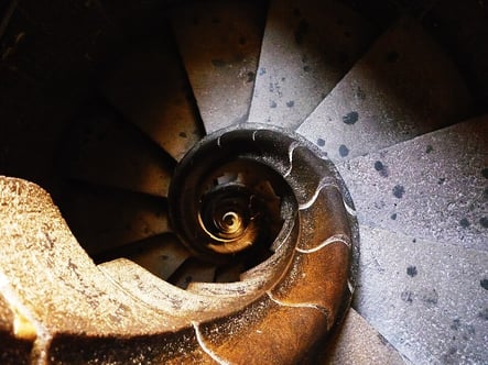 "Golden Spiral" staircase in the Sagrada Familia, showcasing local stone.
