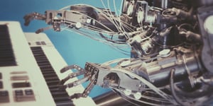 A robot playing the piano.