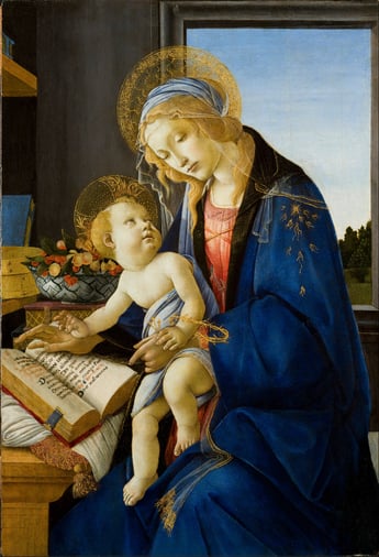 Madonna of the Book (c. 1480–1), tempera on panel, 58 cm × 39.5 cm (23 in × 15.6 in). Museo Poldi Pezzoli, Milan