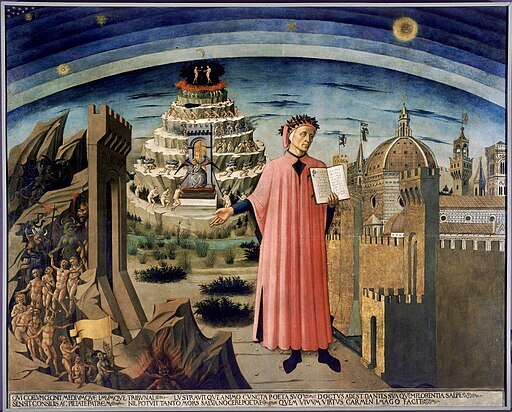 Dante Alighieri with Florence and the Realms of the Divine Comedy (Hell, Purgatory, Paradise) by Domenico di Michelino
