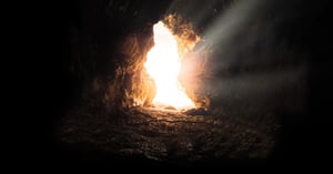 Sunlight coming through the opening of the empty tomb in Isreal.