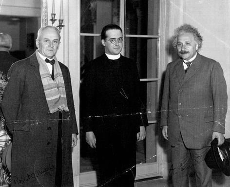 Robert A. Millikan, Georges Lemaitre and Albert Einstein at California Institute of Technology, January 1933.