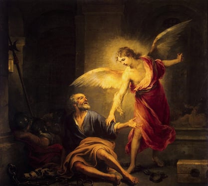 an oil painting of Liberation of St. Peter by Bartolomé Esteban Murillo