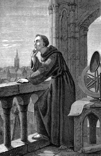 Sketch of Roger Bacon at his observatory. 