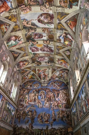 Brighter version of Sistine Chapel ceiling photograph to illuminate paintings.
