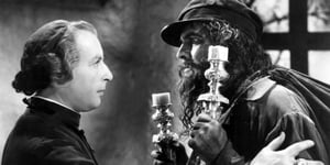 Cedric Hardwicke and Fredric March in the 1935 film Les Misérables, published in National Board of Review Magazine