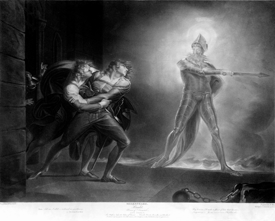 Hamlet, Horatio, Marcellus, and the Ghost, on the platform before the Palace of Elsinor