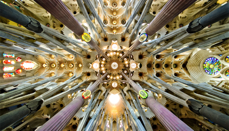 The interior of Gaudí's Sagrada Familia, Barcelona.