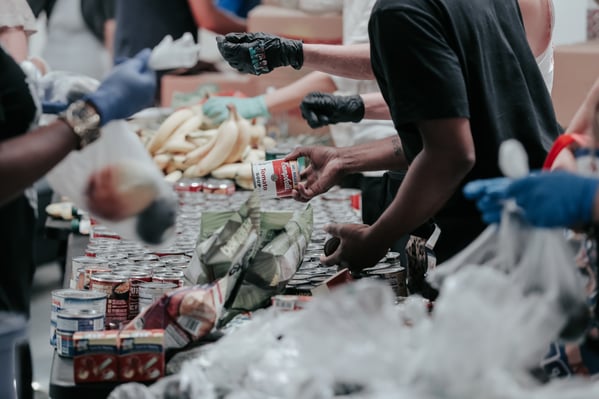 Almsgiving at a foodbank.