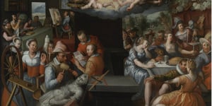 The glorification of art and diligence and the punishment of gluttony and earthly pleasure.