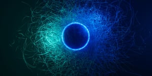 Blue Circle with swirls around it. 