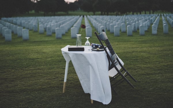 Arlington Cemetery as a representation of suffering caused by humans.